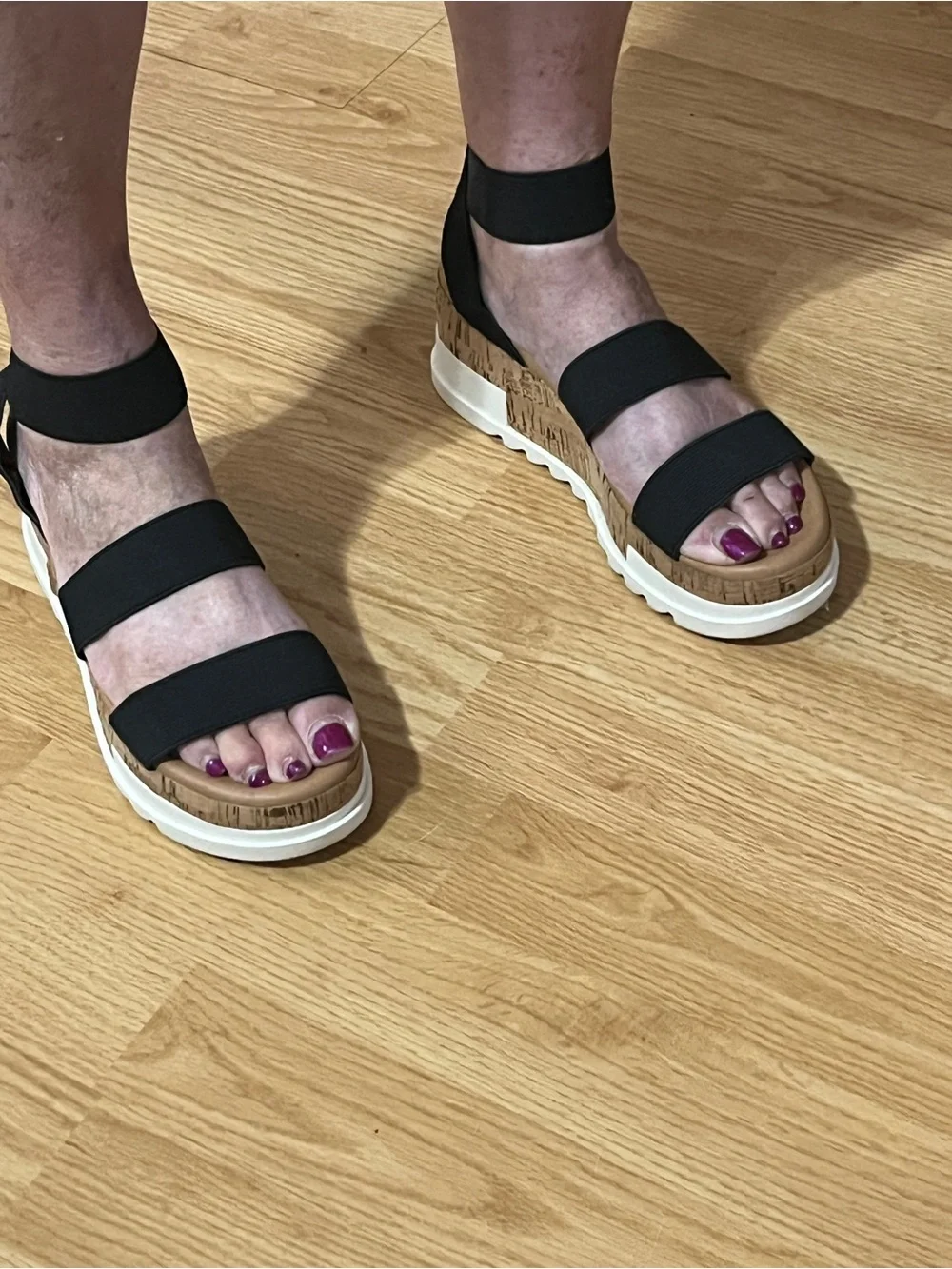 Black Elastic Strap Cork Platform Sandals - Women. Steve Madden.8